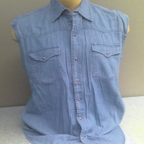 NEW Roper Western Pearl Snap Shirt Sleeveless Denim Men's Medium - Picture 1 of 8